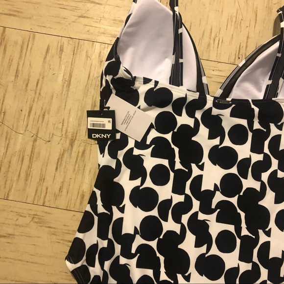 DKNY MULTI DOT Printed Mesh-Trim 1PCsSwimsuit - Picture 5 of 6